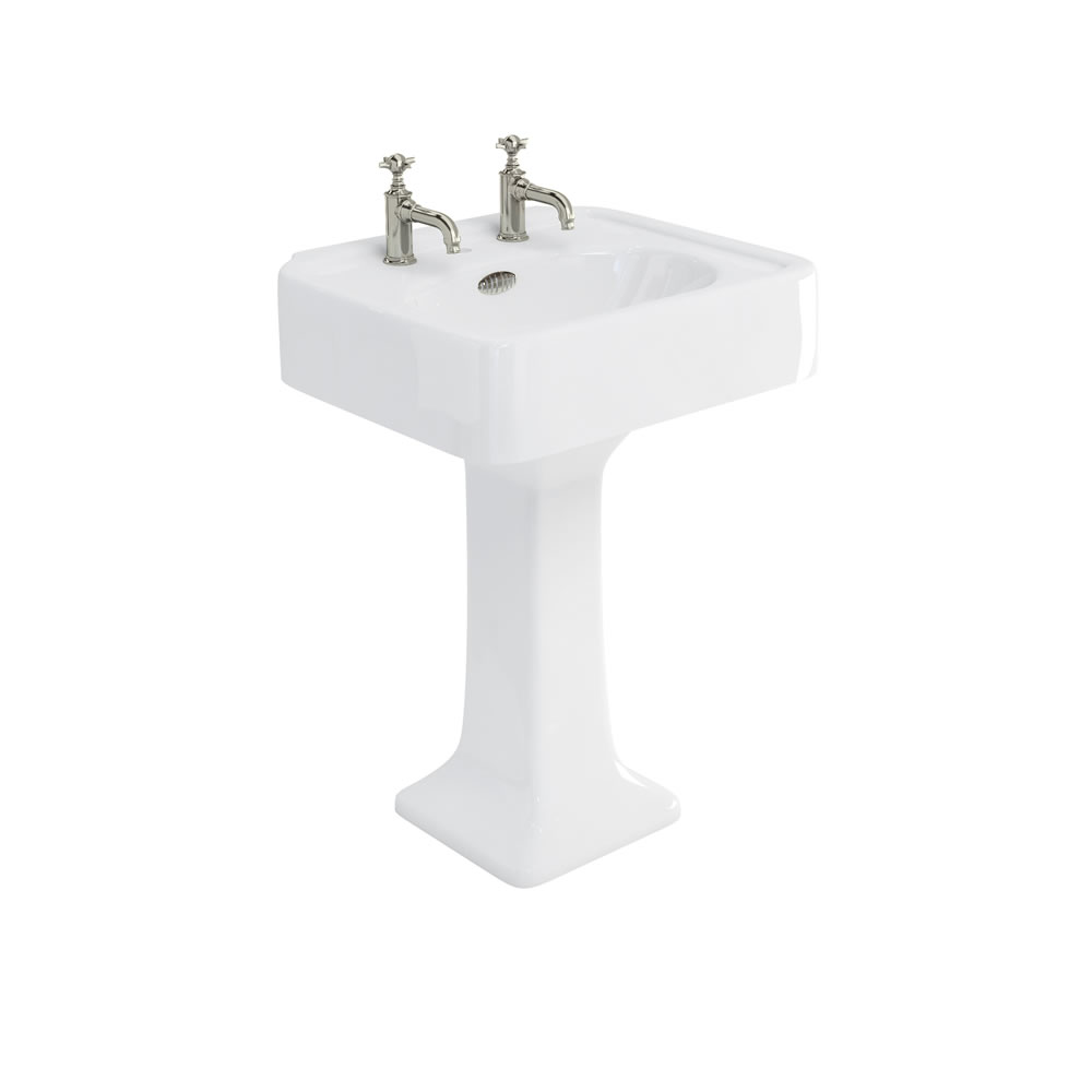 Arcade 600mm basin with nickel overflow & pedestal